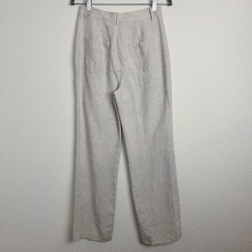 Reformation Tan Linen Straight Leg Pant